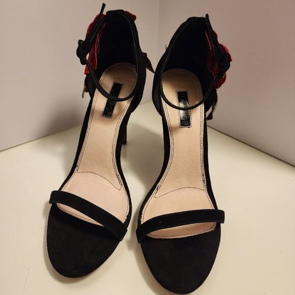 Topshop Black Heels with Embroidered Red Flower Size 8.5 - Picture 7 of 7